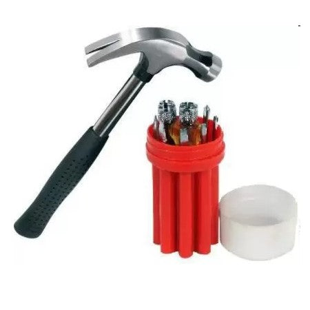 Hand Tool Kit | Claw Hammer with Shock Resistant Rubber Grip & Screwdriver Set with Line Tester 8 Bits