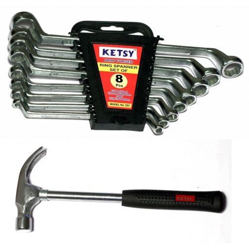 Useful Claw Hammer + 8 pcs Ring Spanner - Home combo-1