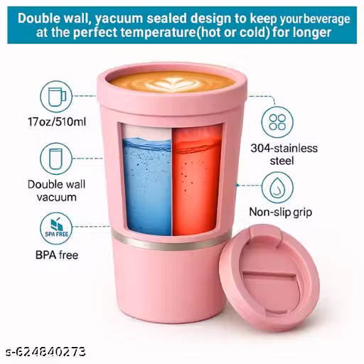 380 ML Stainless Steel Insulated Coffee Tumbler, Water Mug with Spill-Proof Lid and Straw, Hot and Cold Tumbler, Iced Coffee Cup,PINK Water Bottle (40 oz, Bubble Gum)