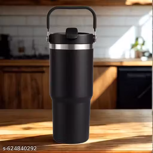 900 ML Stainless Steel Insulated Coffee Tumbler, Water Mug with Spill-Proof Lid and Straw, black UH