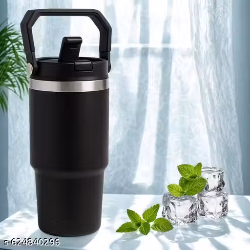 900 ML Stainless Steel Insulated Coffee Tumbler, Water Mug with Spill-Proof Lid and Straw, black UH