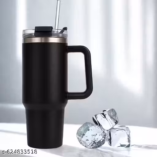 1200 ML Stainless Steel Insulated Coffee Tumbler, Water Mug with Spill-Proof Lid and Straw, black tumb