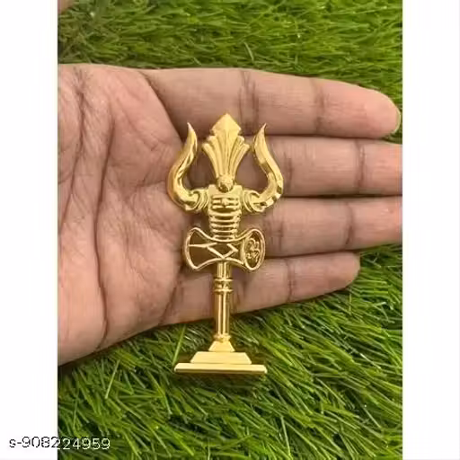 Stand – Metallic Lord Shiva Trishul Damru Stand for Car Decor & Office Table - Spiritual Gift Item