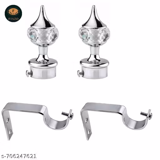 Fixzo Curtain Brackets and Curtain Finials with Stainless Steel Support, Curtain Rod Holder, Curtain Knobs, Suitable for 1 Inch Rod, Curtain Accessories, Pack of 2