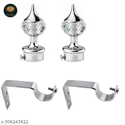Fixzo Curtain Bracket & Curtain Finial Set with Stainless Steel Support, Curtain Rod Holder, Curtain Knobs, Suitable for 1 Inch Rod, Curtain Accessories, Pack of 2