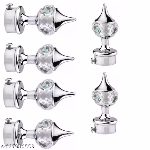 Fixzo Silver Curtain Hooks, Curtain Knobs, Metal Rod Rail Bracket for Curtain Rod Fitting, Pack of 6