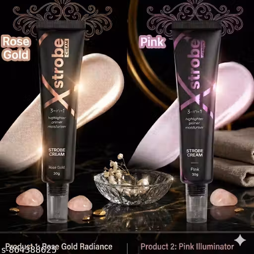OMAAYAA Illuminating Glow Strobe Cream | Pink & Rose Gold | 3-in-1 Primer, Highlighter & Moisturizing Makeup Base | Pack of 2