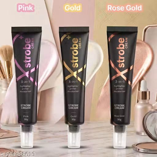 OMAAYAA Glow Strobe Cream Combo | Gold, Pink & Rose Gold Shades | 3-in-1 Highlighting Primer & Moisturizer | Smooth Illuminating Makeup Base | Pack of 3 (30g Each)