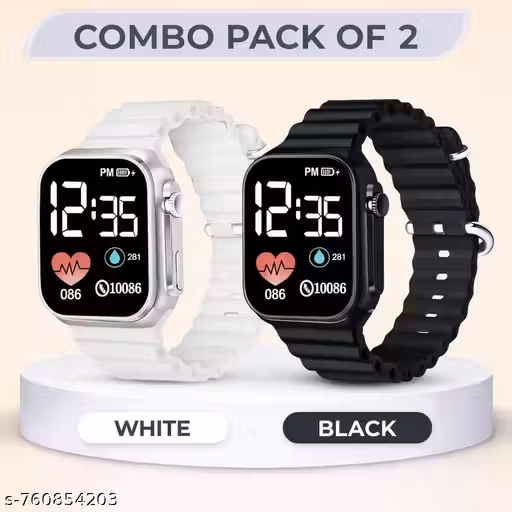 Buy 1 Get 1 Free Kids Digital LED Watch Combo | Boys & Girls Electronic Touch Display Watch | Soft Adjustable Strap | White & Black