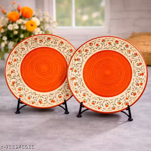 Mittory 10 Inch Ceramic Citrus Dinner Plate Set of 2 | Full Size Handcrafted Ivory Cream Plate for Dining & Serving | Microwave Safe