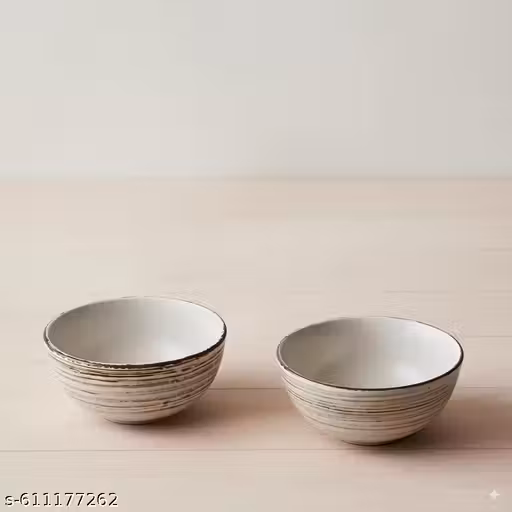 Mittory Ceramic Bowls Set of 2 | Rustic Serving Bowls | Microwave Safe Snack & Meal Bowls with Striped Design