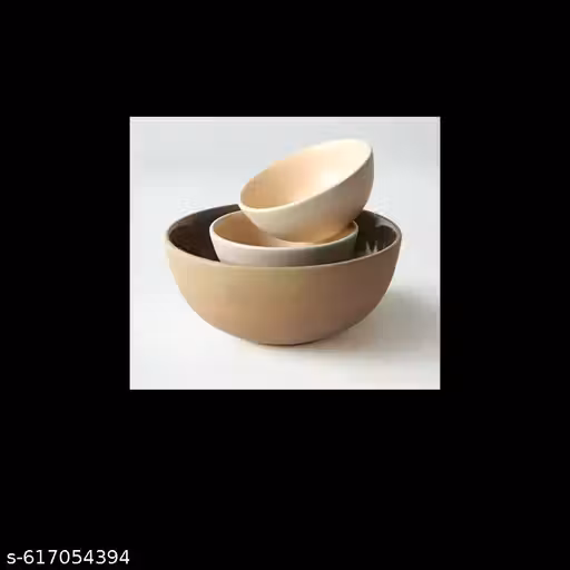 MITTORY Ceramic Bowl Set of 3 | Designer Earthy Tone Dinnerware Set in Ochre & Oatmeal | Serving Bowl & Katori Set | Microwave Safe