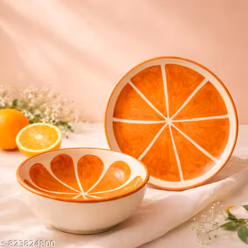 Mittory Citrus Ceramic Serving Bowl & 10 Inch Platter Combo | Dishwasher & Microwave Safe | Fruit, Snack & Pizza Serving Set | Pack of 2