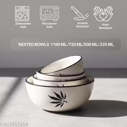 Mittory Ceramic Serving Bowl Set of 4 | Microwave Safe Bowls for Snacks, Cereal, Soup, Rice & Curry | Kitchen Crockery Set
