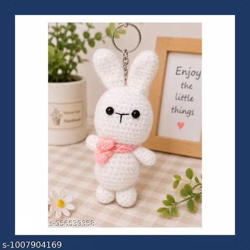 Premium Amigurumi Bunny Keychain | Handmade Crochet Rabbit with Scarf | Decorative Purse, Backpack & Car Key Charm