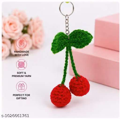 Cute Red Cherry with green leaves | Handmade Crochet Cherry Keychain | Beautiful Keychain for girls | Keychain for gift and return gift