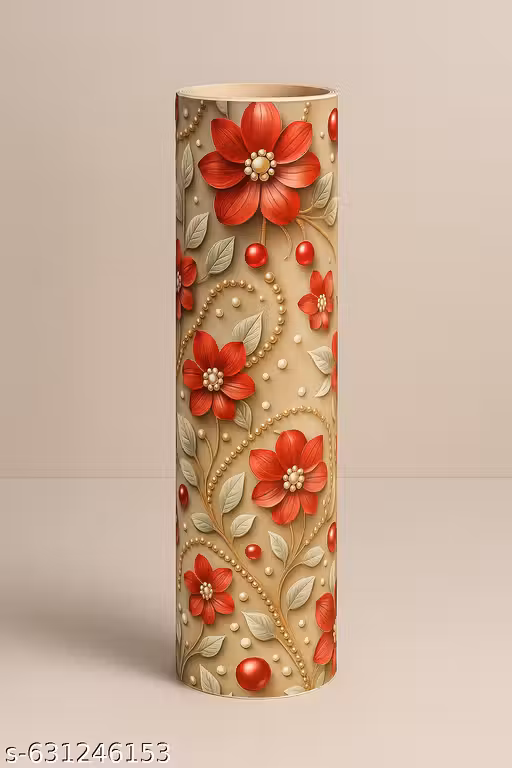 Premium Floral Embossed Vinyl Wallpaper Roll – Red Flower & Golden Leaf Design Peel-and-Stick Buy 1 Get 1 Free Size- 40X100 CM