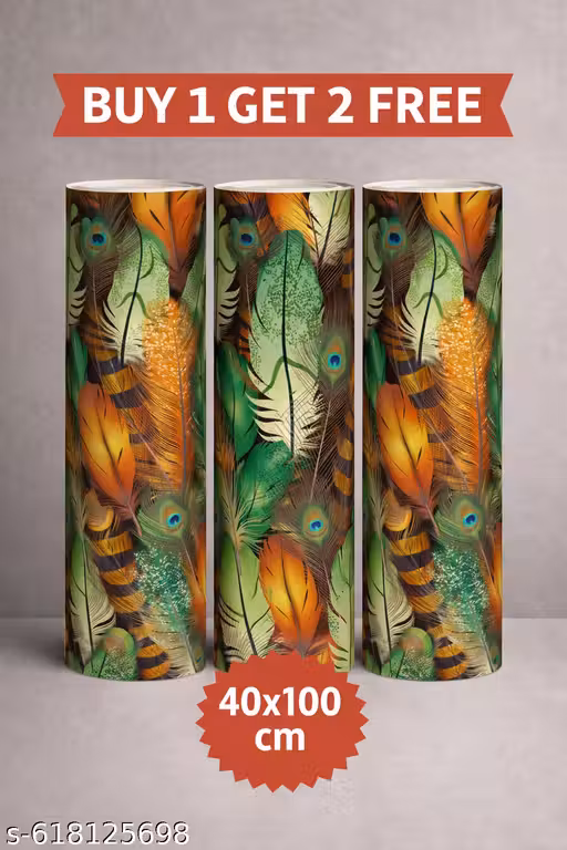 Colorful Feather Wallpaper Roll – Luxury Peacock & Tropical Feather Wall Décor Offer Buy 1 Get 2 FreeSize- 40X100 CM