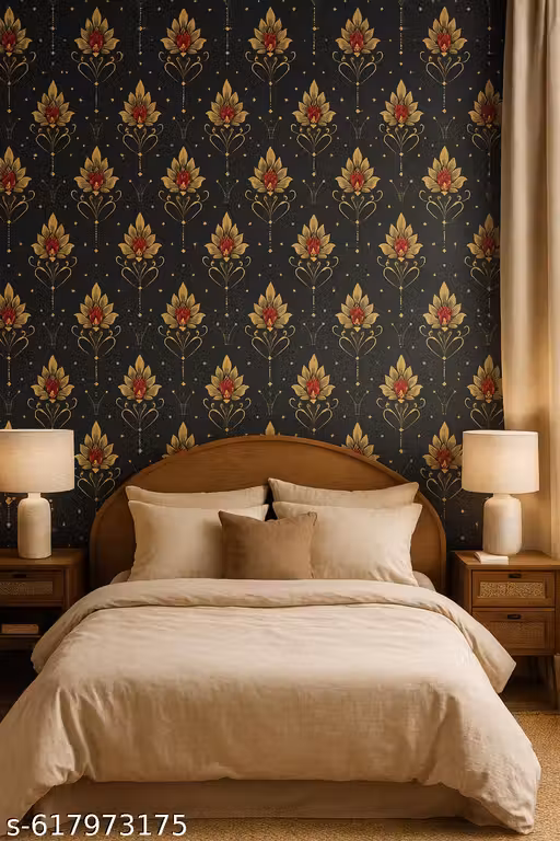 Black and Gold Floral Wallpaper with Red Accents – Peel and Stick Wall Décor Offer Buy 1 Get 2 Free Size- 40x100 CM