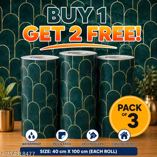 Living Room Wallpaper Luxury Emerald Green & Gold Arch Pattern Wallpaper | Modern Art Deco Peel and Stick Wall Design Size- 16x39 Inch