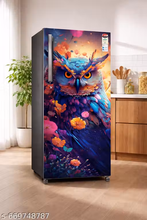 Premium Refrigerator Wallpaper – Mesmerizing Fantasy Owl Design | Waterproof Peel & Stick Fridge Vinyl Sticker Size- 48 Inch x 24 Inch