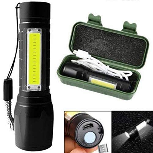 Metal Flashlight Rechargeable Torch with Built in Battery + Desk Lamp with Carry Box Focus Zoom Torch Light with 3 Modes Adjustable for Emergency, Camping etc.