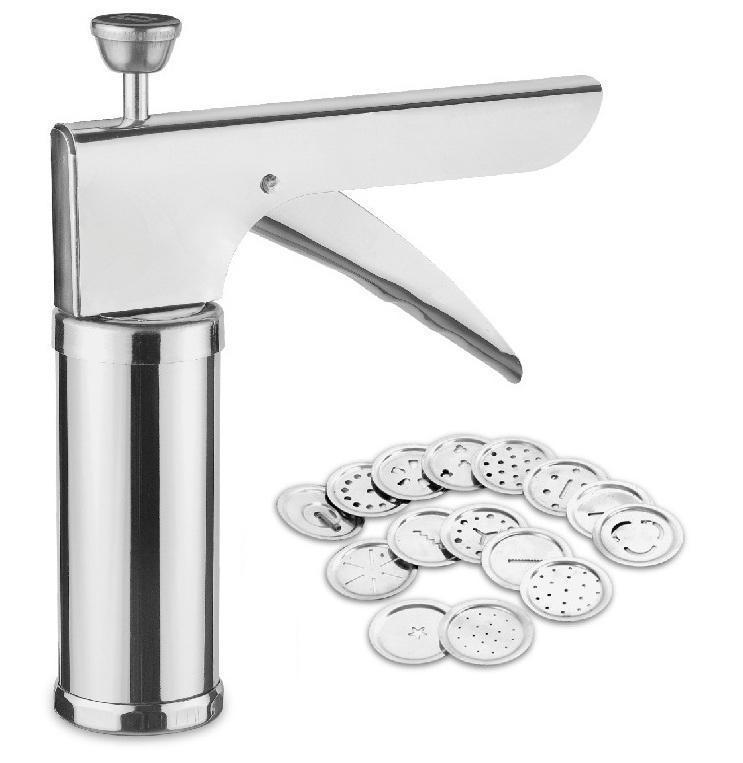 Stainless Steel Kitchen Press Bhujia maker for Murukku Maker/Bhujiya Maker/Noodles/Cookies/Chakali Maker with 15 Interchangeable Blades