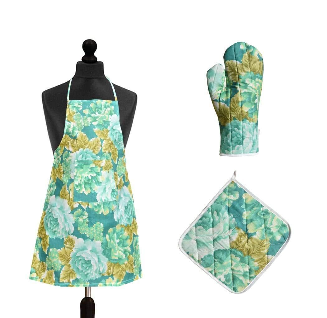 Kitchen Apron 3 pcs Apron, Glove & Pot Holder