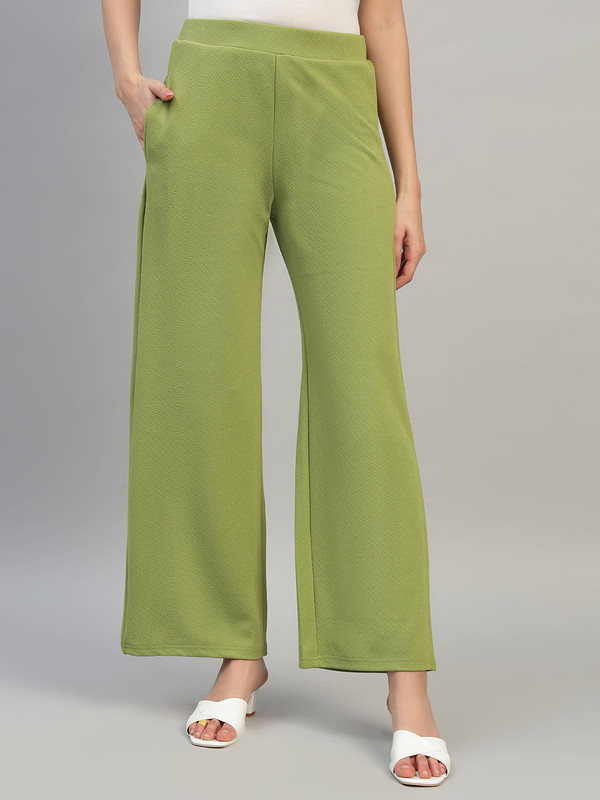 DNA crafted with love Women's High Waist Straight Fit Trousers | Solid Korean Stretchable Pants for Women | Regular Fit Elastic Waist Full Length Formal Trouser for Casual & Office Wear