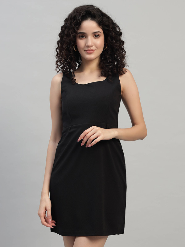 DNA crafted with love Black Women Round Neck Sleeveless Bodycon Lycra Blend Solid Mini Women Dress | Western Dress | Latest Women Dress