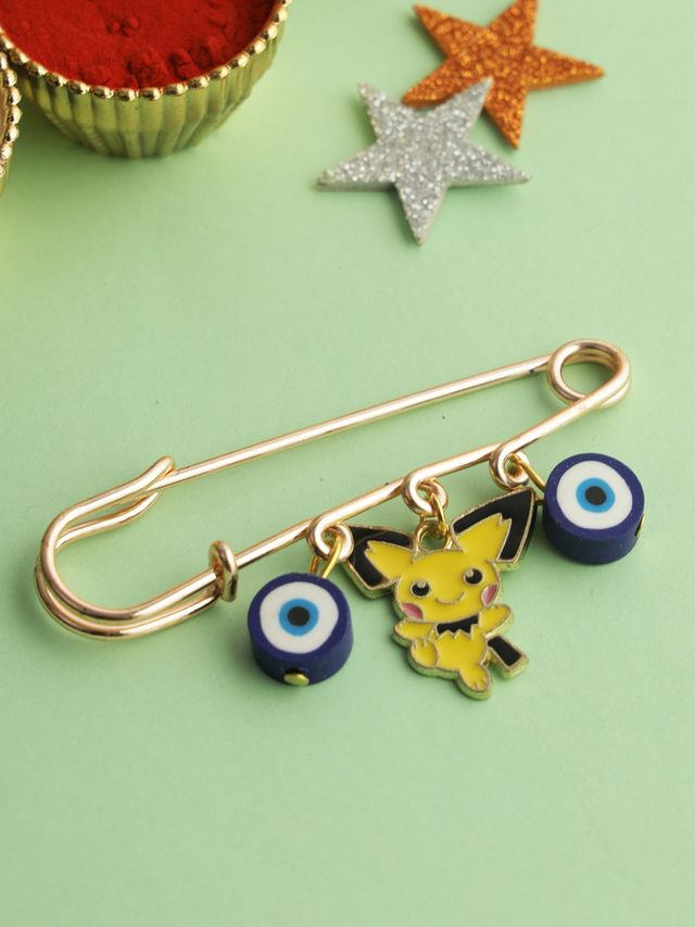 Pokemon & Blue Evil Eye Charms Rakhi for New Born (Rakhi is included with Roli Chawal & Greetings Card)