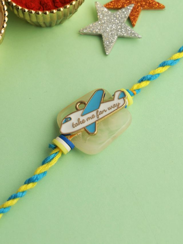White & Blue Aeroplane Rakhi (Rakhi is included with Roli Chawal & Greetings Card)
