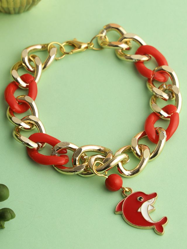 Red Whale Charm Bracelet Rakhi for New Born (Rakhi is included with Roli Chawal & Greetings Card)