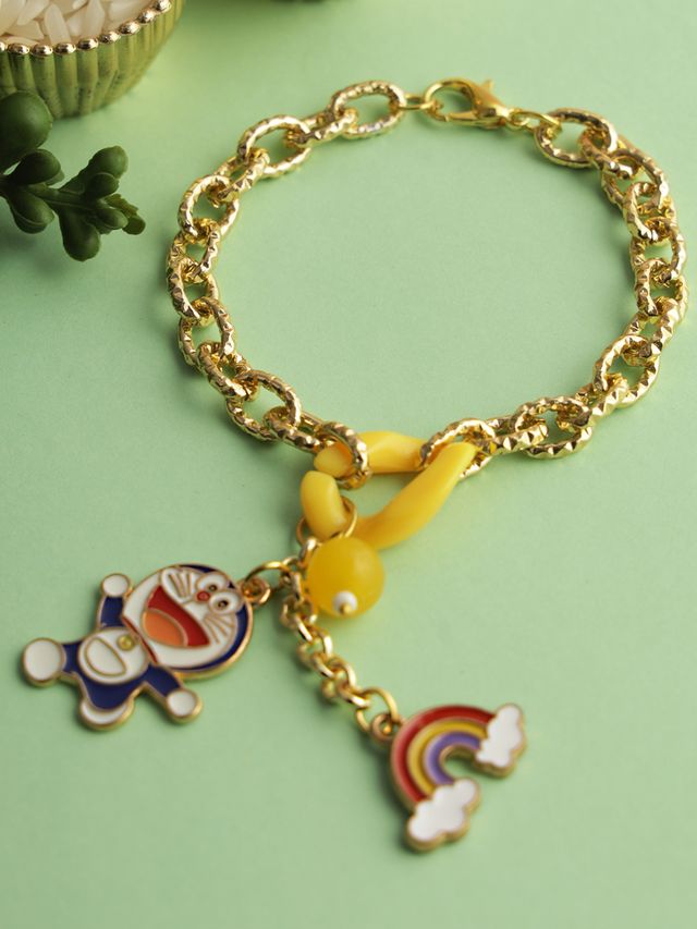 Doraemon Rainbow Charm Bracelet Rakhi (Rakhi is included with Roli Chawal & Greetings Card)
