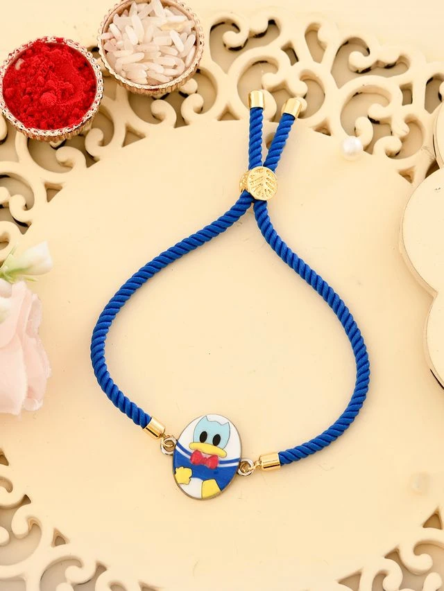 Joyful Donald Duck Kids Bracelet Rakhi (Rakhi is included with Roli Chawal & Greetings Card)