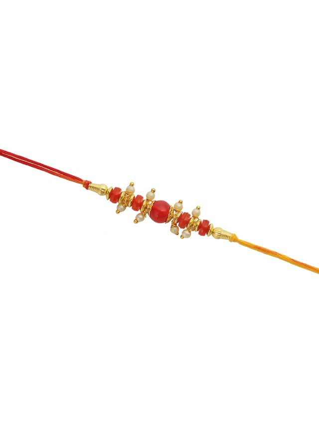 Traditional Ruby Beaded Rakhi (Rakhi is included with Roli Chawal & Greetings Card)