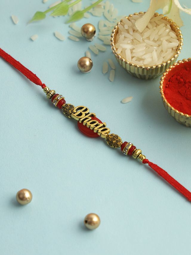 Bhaia Love Golden Rakhi (Rakhi is included with Roli Chawal & Greetings Card)