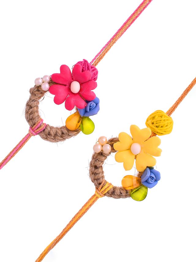Floral Handmade Set of 2 Rakhi (Rakhi is included with Roli Chawal & Greetings Card)