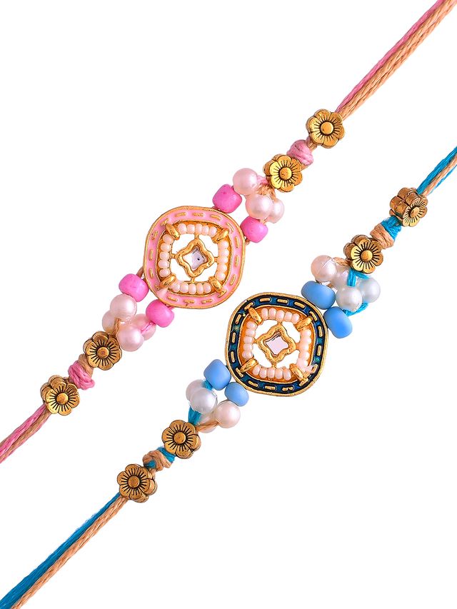 Set of 2 Simple Kundan Designed Rakhi (Rakhi is included with Roli Chawal & Greetings Card)