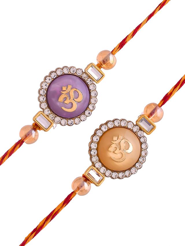 Set of 2 Om Designed Rakhi (Rakhi is included with Roli Chawal & Greetings Card)