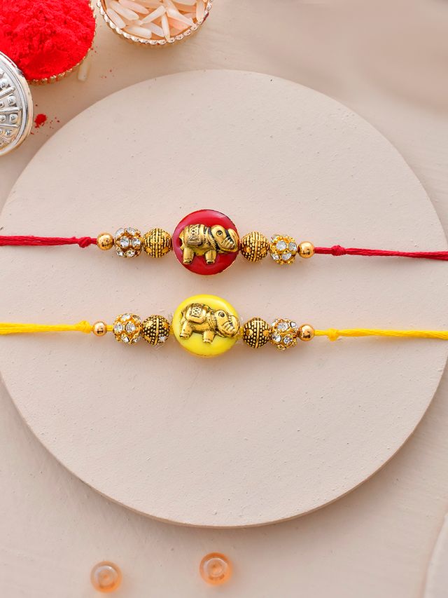 Elephant Embellished Set of 2 Rakhi (Rakhi is included with Roli Chawal & Greetings Card)