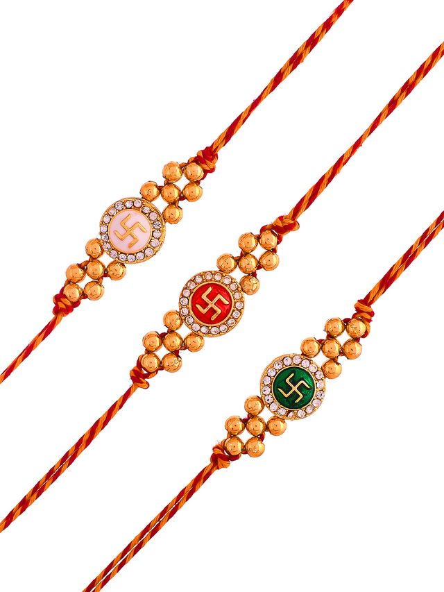 Kundan Floral Set of 3 Rakhi (Rakhi is included with Roli Chawal & Greetings Card)