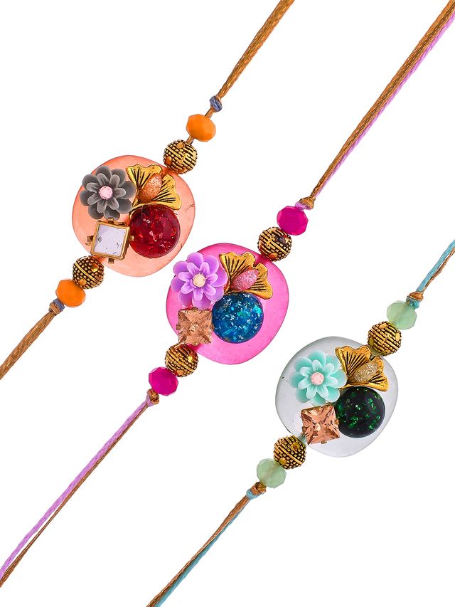 Veera Designed Bead Work Set of 3 Rakhi (Rakhi is included with Roli Chawal & Greetings Card)