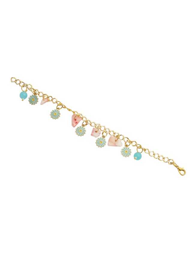 Blue & Pink Floral Charm Bracelet Rakhi (Rakhi is included with Roli Chawal & Greetings Card)