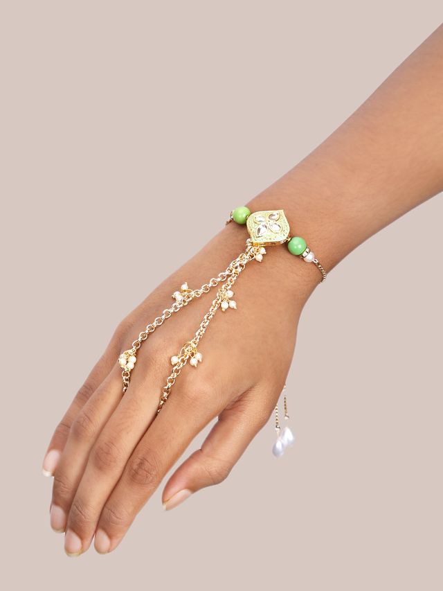 Beautifully Designed Green Haathphool Rakhi (Rakhi is included with Roli Chawal & Greetings Card)