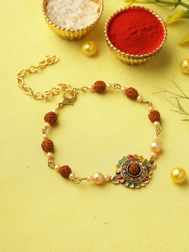 Rudraksh and Pearls Bracelet Rakhi (Rakhi is included with Roli Chawal & Greetings Card)