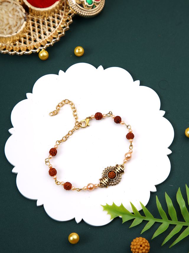 Divine Rudraksh Pearl Rakhi (Rakhi is included with Roli Chawal & Greetings Card)