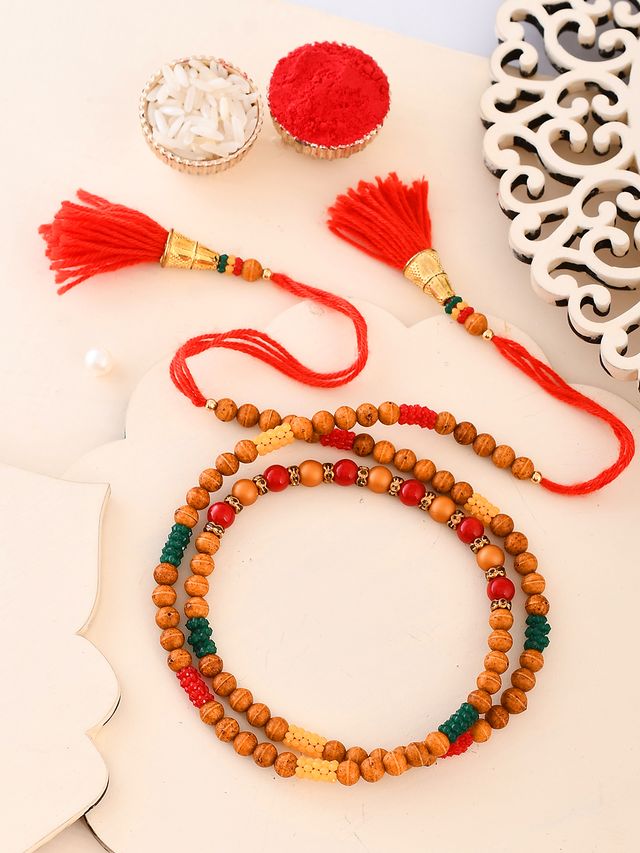 Brown Multibeaded Single Rakhi (Rakhi is included with Roli Chawal & Greetings Card)