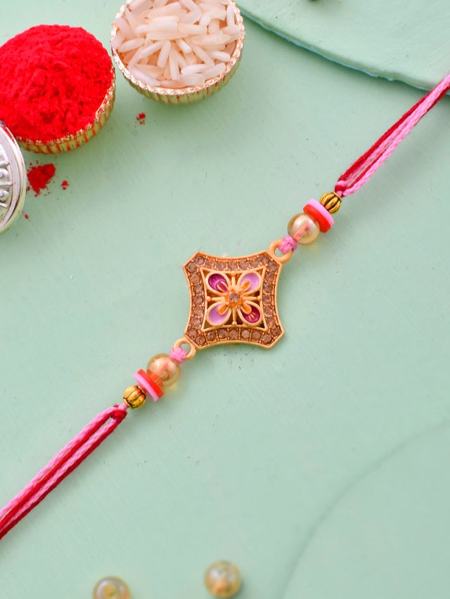 Simple Stone Work Rakhi (Rakhi is included with Roli Chawal & Greetings Card)