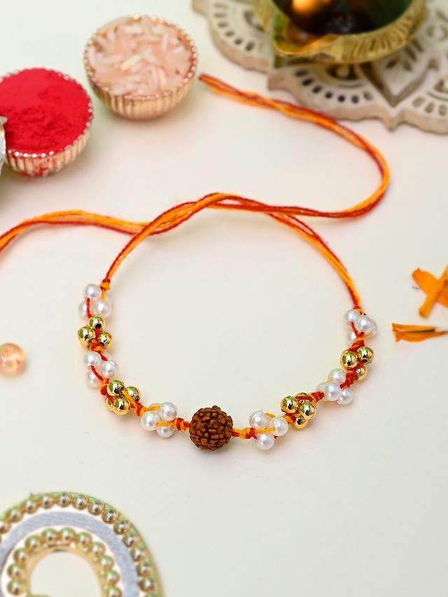 Elegant Rudraksh with Multi Beads Rakhi (Rakhi is included with Roli Chawal & Greetings Card)